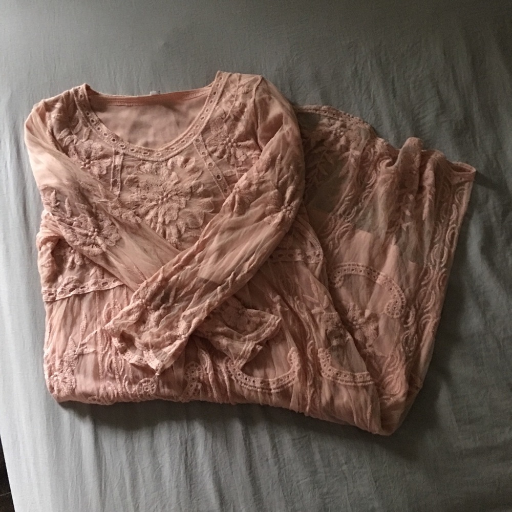 Orange Creek Pink Lace 3/4 Sleeve Midi Dress